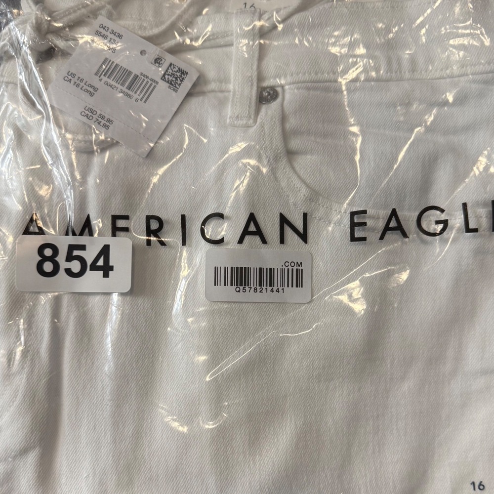 American Eagle Stretch Barrel Jeans White Mid High Rise Casual 16L - Picture 7 of 9